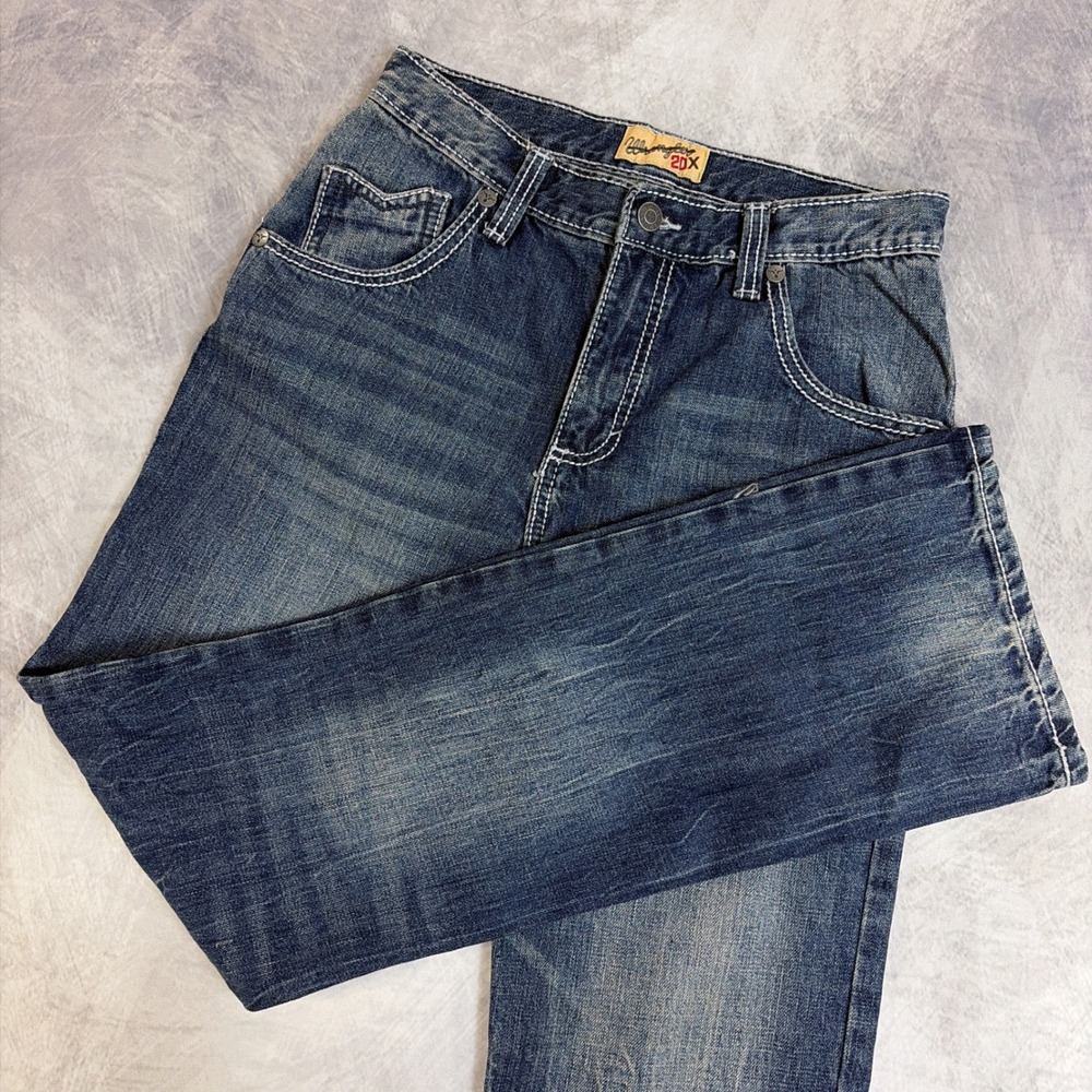 Wrangler 20X Jeans Boys 16 Regular Blue Medium Wash Straight Leg Contrast Stitch